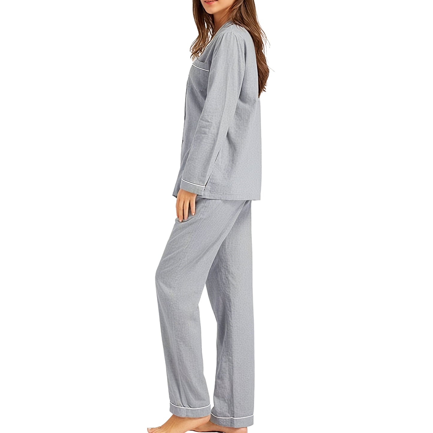 MecTo Womens Pajamas Sets Two Piece Long Sleeves Shirt and Long Pants Lady Cotton PJ Sets for Woman Gifts