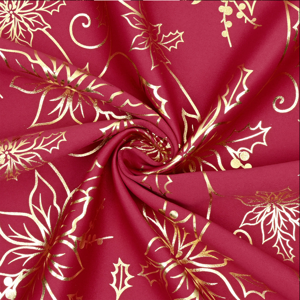 Alishomtll Red Christmas Blackout Curtains Golden Poinsettia Foil Print Room Darkening Window Drapes, 52" x 84"L, Set of 2 Panels
