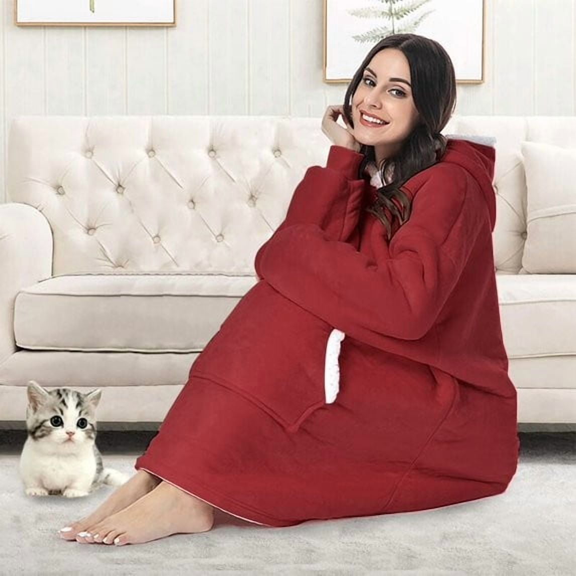 MecTo Christmas Wearable Blanket Hoodie Gift for Mom and Dad, Oversized Sherpa Fleece Blanket Sweatshirt with Sleeves & Pocket