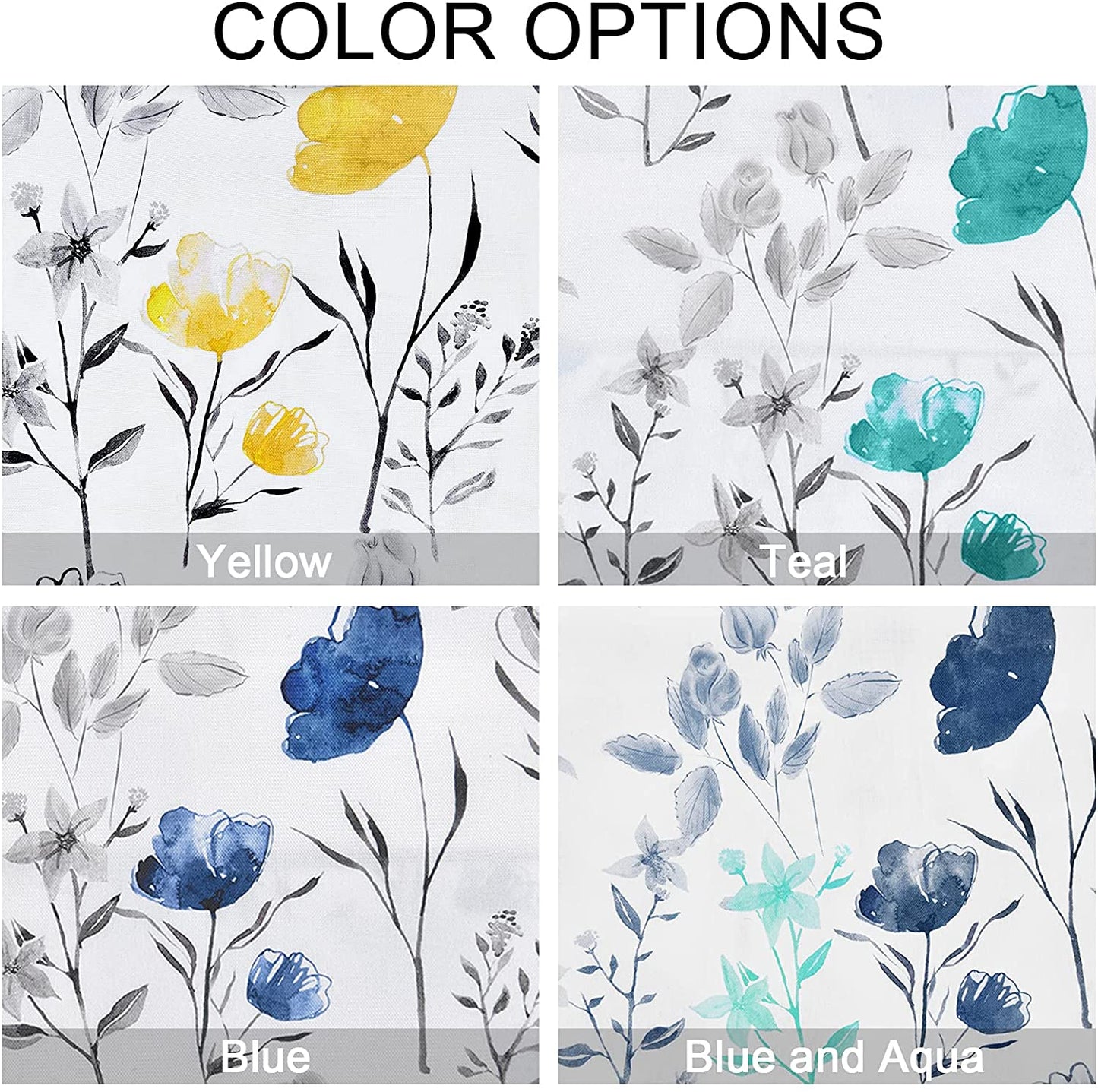 Alishomtll Kitchen Curtains Blue Floral Watercolor Print Tier Curtains Light Filtering Rod Pocket Small Window Curtain Sets,26"Wx24"L,2 Panels