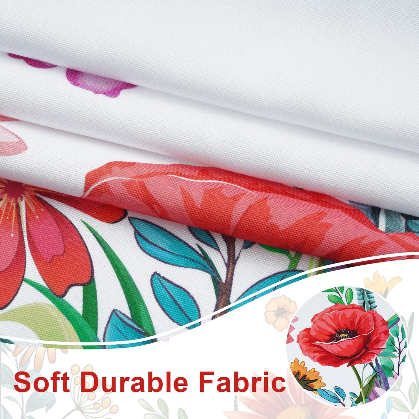 Alishomtll Valance Curtains Blossom Floral Print Window Curtain Valance Rod Pocket, 52W" x 18L",White