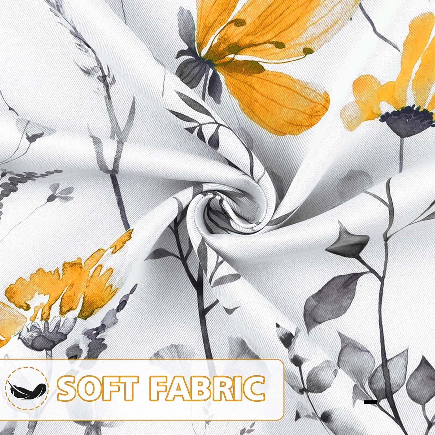 Alishomtll Yellow Floral Blackout Curtains for Living Room Bedroom Energy Efficient Thermal Insulated Grommet Window Drapes, 52"x 63",Set of 2