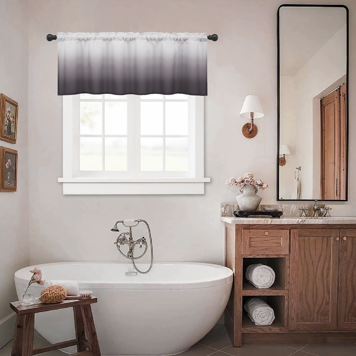 Alishomtll Kitchen Valance Curtains Grey Ombre Living Room Bedroom Windows Drapes ,52 x 18 inch,Rod Pocket