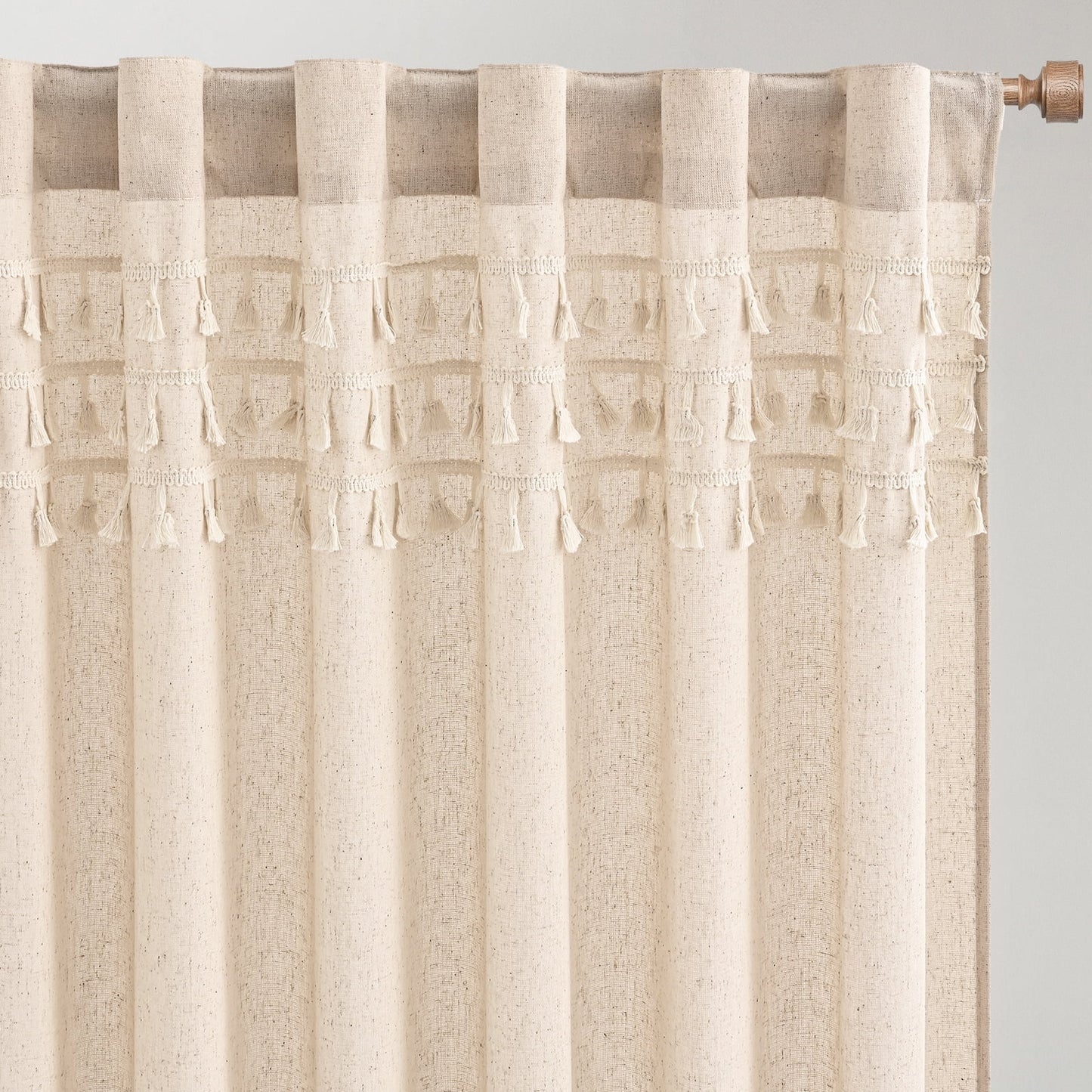 Alishomtll Boho Curtains for Living Room Semi Blackout Curtains with 8 Tassel Window Drapes Back Tab ,Natural，52"Wx84"L，2 Panels