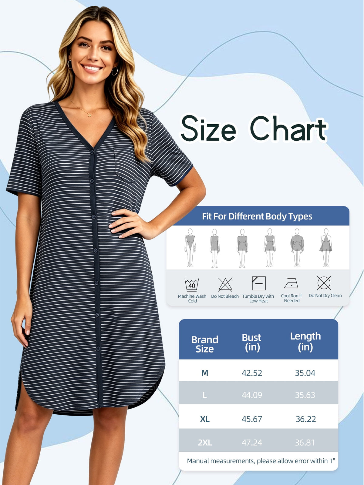 MecTo Sleepwear Button Down with Pockets Cotton, Nightgowns (Women's)