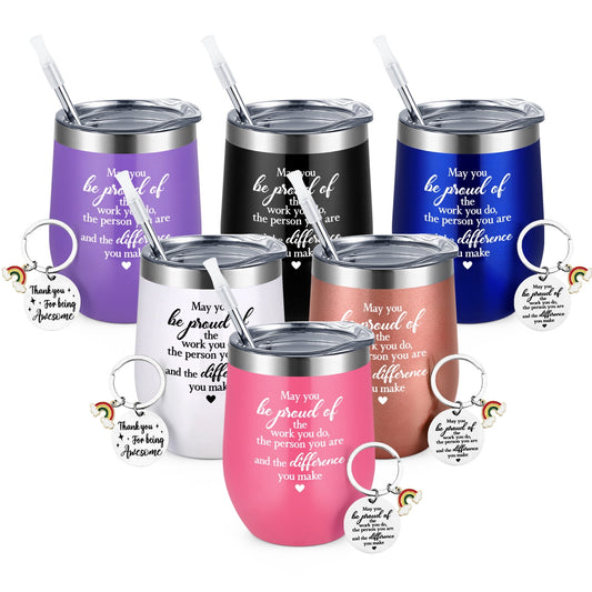 Gingprous 12 oz Stainless Steel Tumbler ,Thank You Gifts  May You Be Proud Tumbler Cup , Insulated Inspirational Coworker Mug with Lids for Nursing Assistant Volunteer Employee (Multicolor, 6 Pcs)