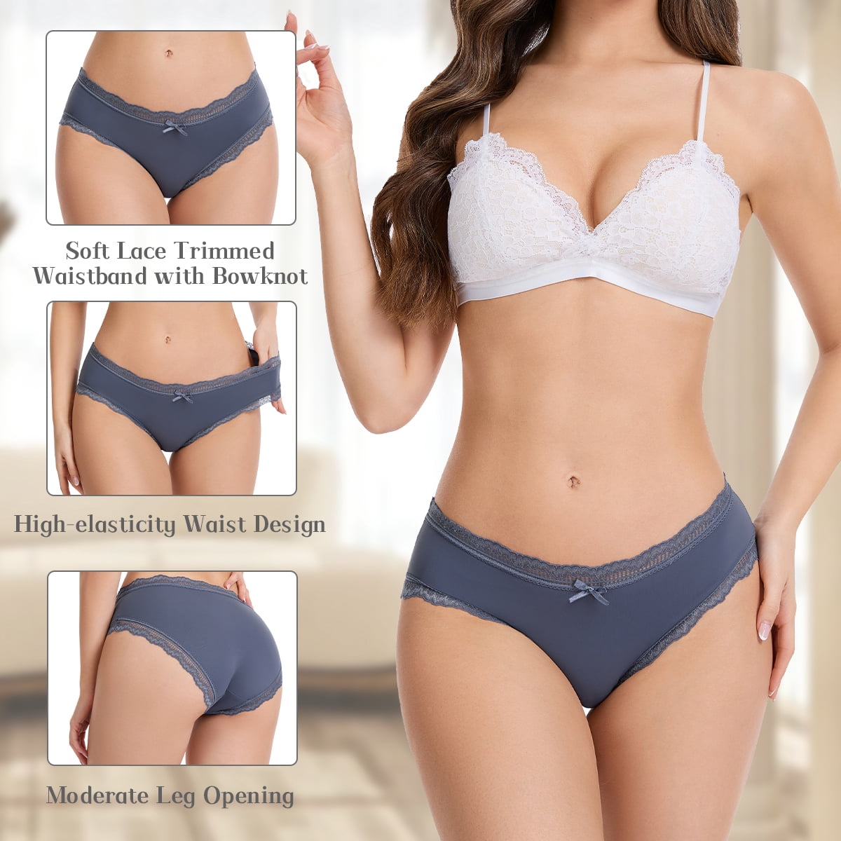 MecTo Lace Underwear for Women 6 Pack, Lace Hipster Panties Soft Breathable Cheeky Bikini S-XL
