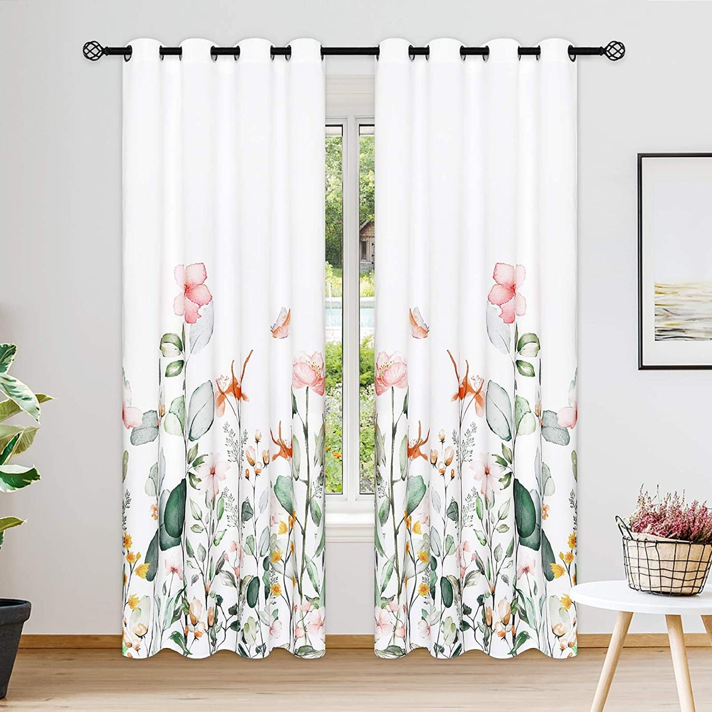 Alishomtll Floral Bedroom Curtains Grommet Window Drapes for Bedroom Living Room Decor,Set of 2