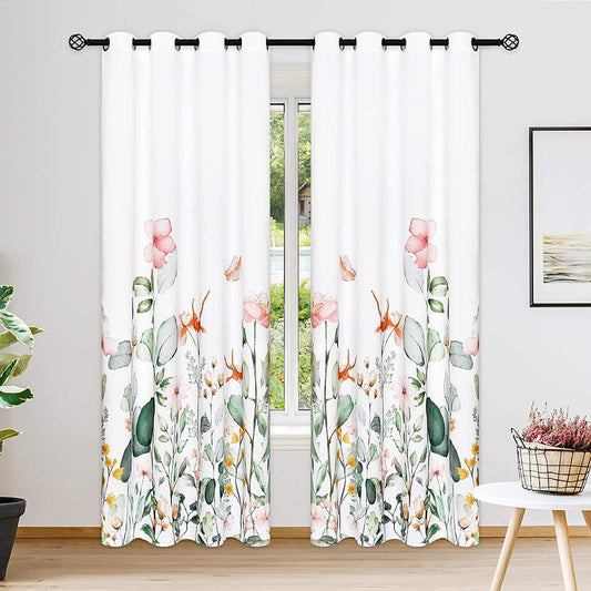 Alishomtll Floral Bedroom Curtains Grommet Window Drapes for Bedroom Living Room Decor,Set of 2