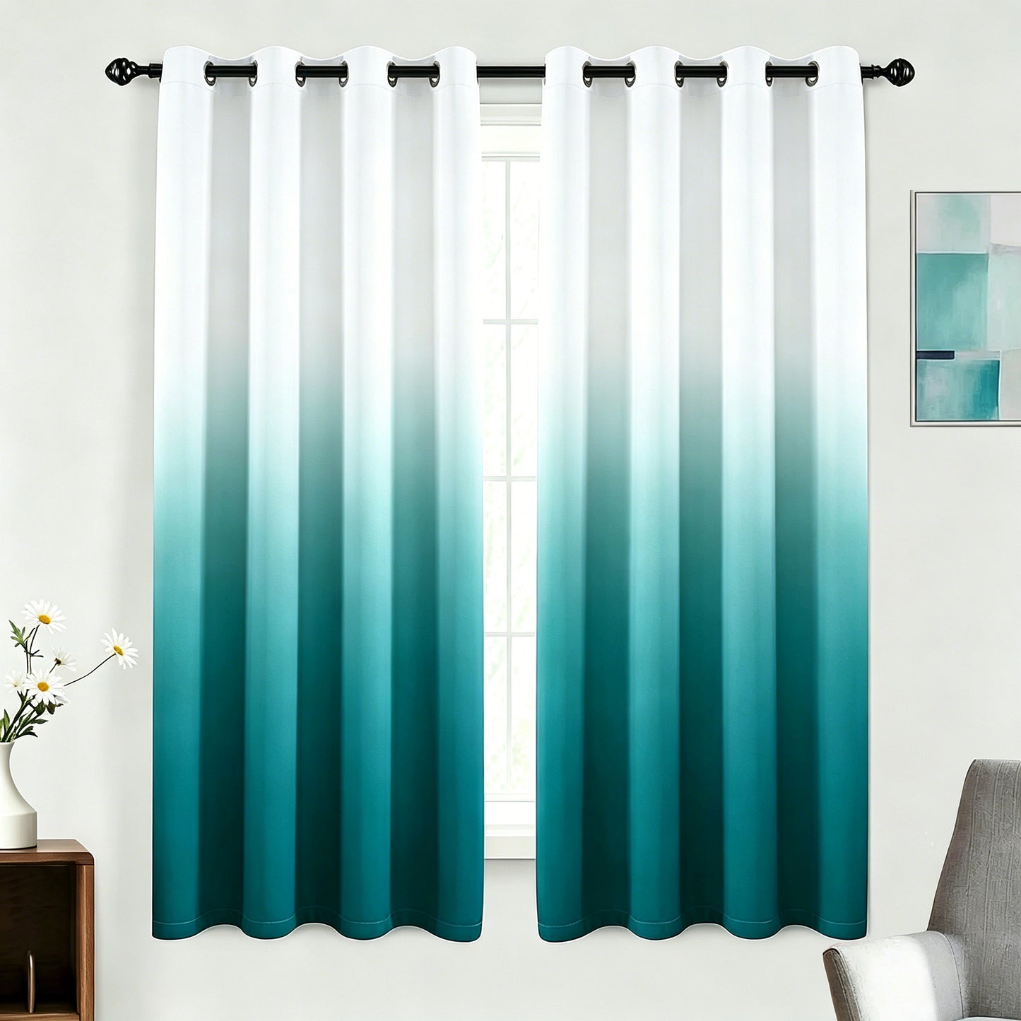 Alishomtll Teal Blackout Curtains Grommet Room Darkening Window Drapes for Living Room Bedroom ,2 Panels of 52" W x 63" L