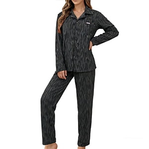 Mecto Women's V-Neck Long Sleeve Pajama Set 2-Piece Soft Regular Fit Sleepwear Casual Loungewear Comfort Nightwear PJ Set