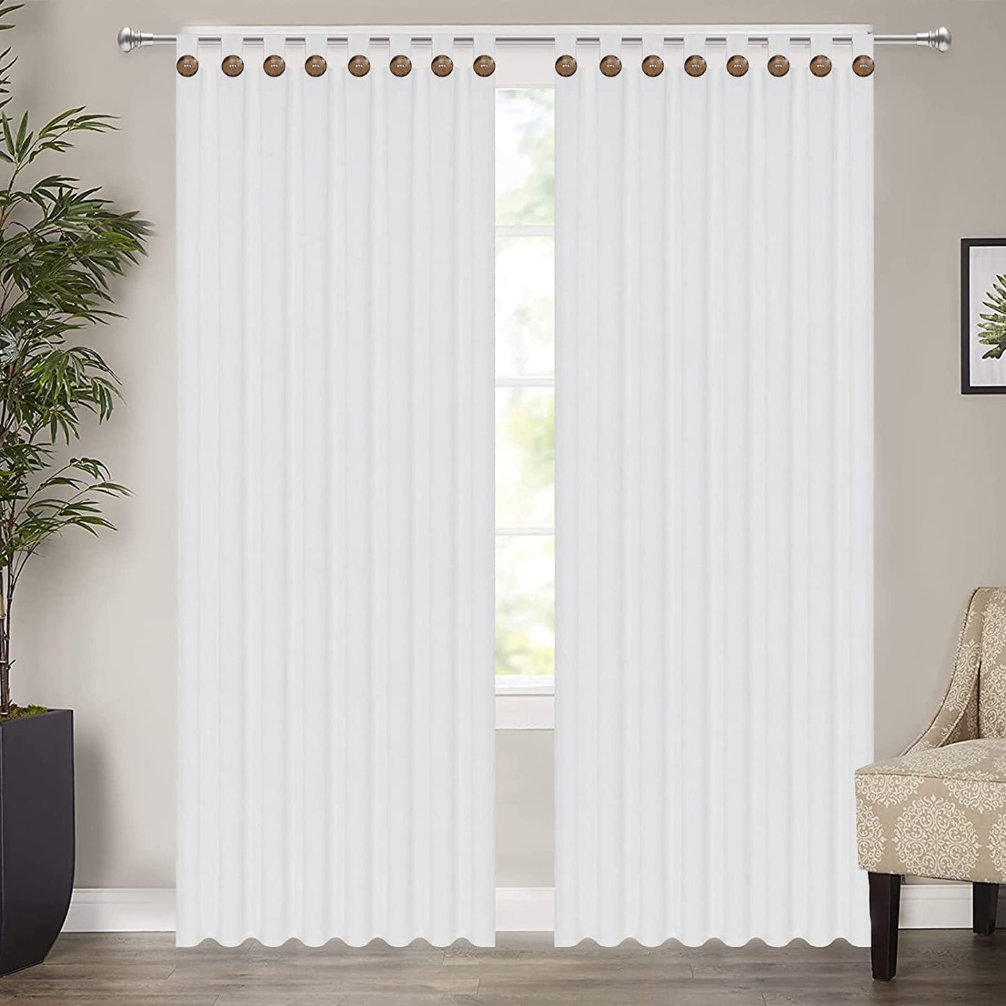 Alishomtll White Curtains 84 Inches for Living Room Tab Top Window Drapes Button Farmhouse Cotton Linen Curtains Bedroom Light Filtering Curtains 2 Panels