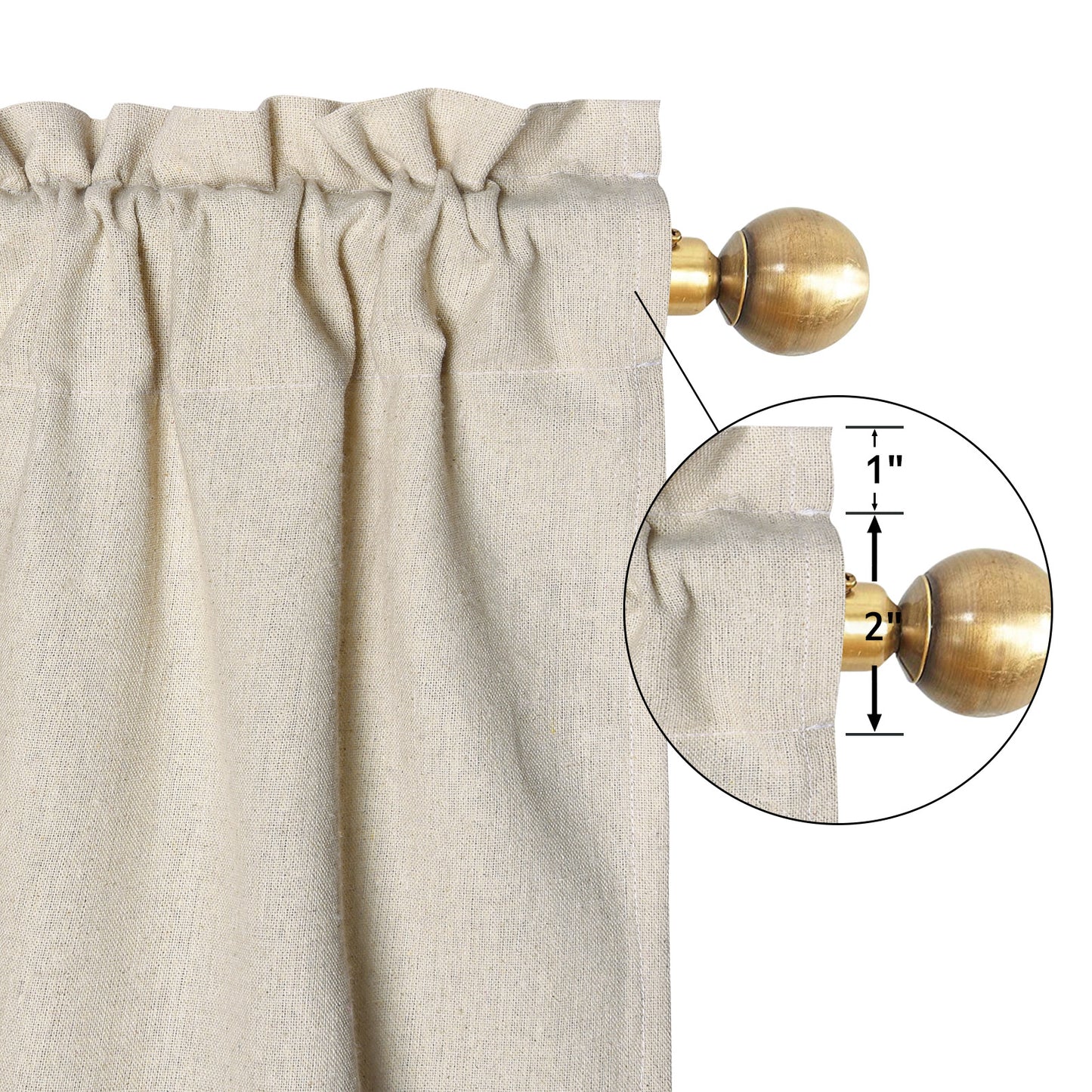 Alishomtll Linen Kitchen Curtains 36 inch Farmhouse Boho Button Light Filtering Window Drapes,Rod Pocket,36"L x 26"W, 2 Panel,White Linen