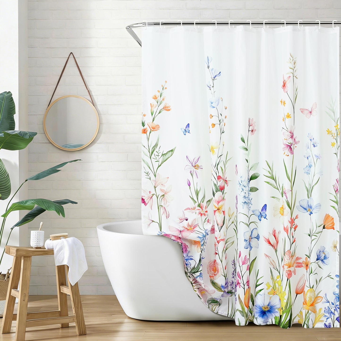 FRAMICS 16-Piece Floral Shower Curtain Sets with Rugs, Watercolor Wildflower Bathroom Sets with Hooks, Waterproof Fabric Bathroom Curtain, Machine Washable