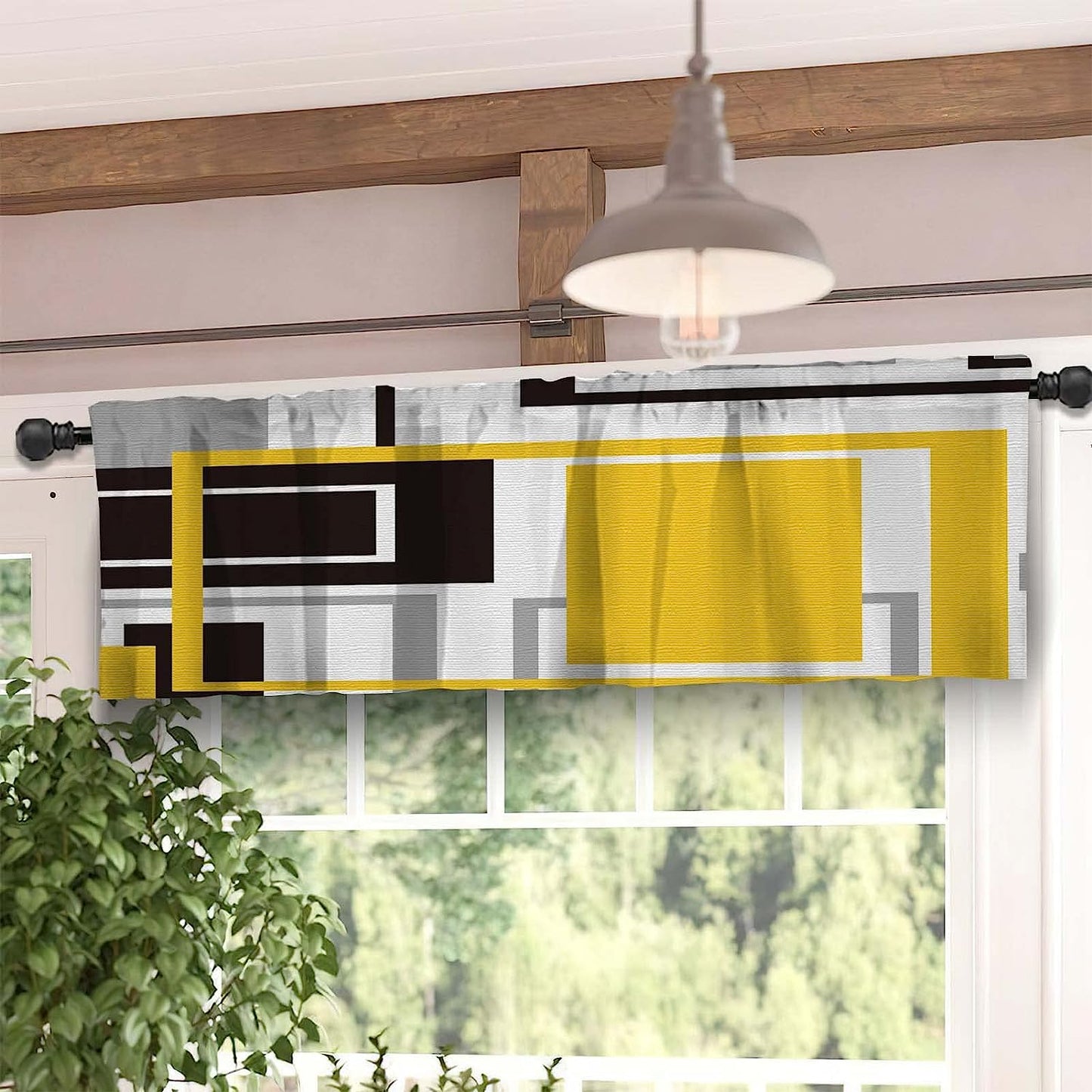 Alishomtll Kitchen Curtains 3 Piece Set for Windows ,36" Tiers Set,Yellow Grey and Black