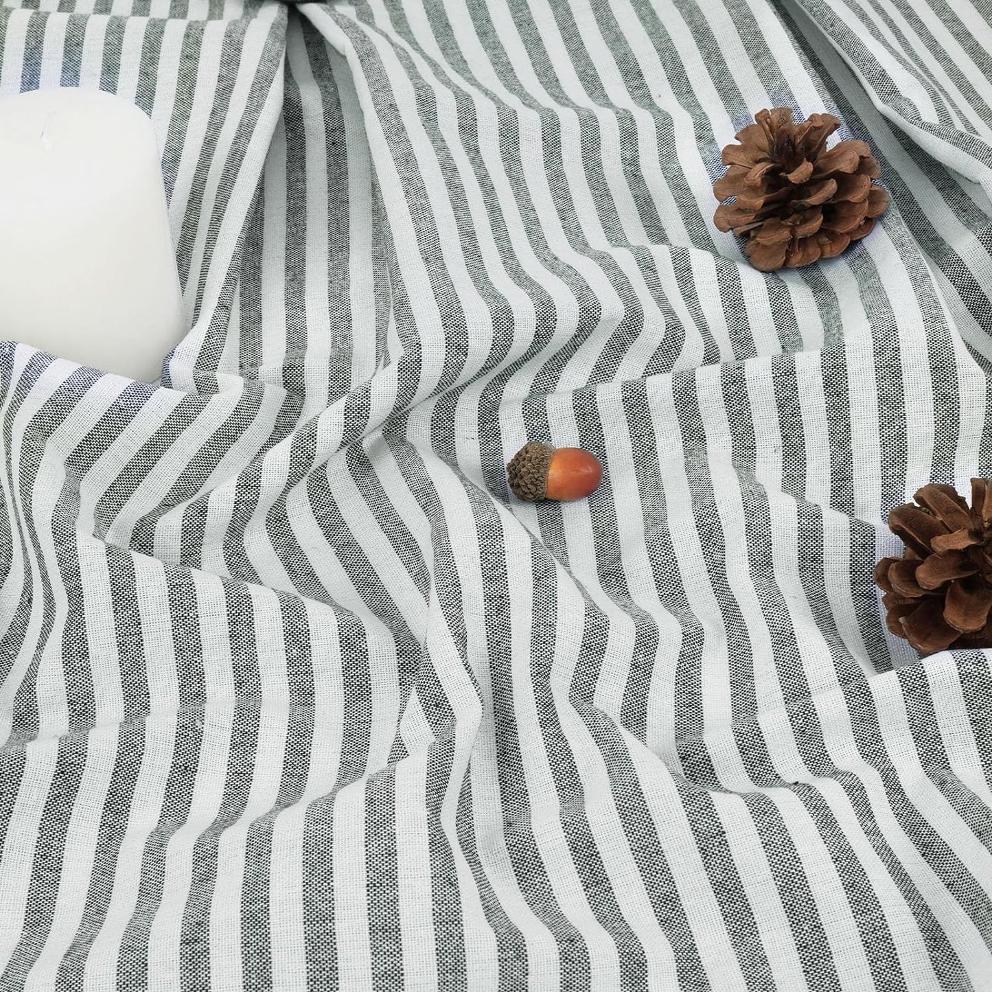 Alishomtll Stripe Kitchen Curtains 8 Button Linen Cotton Window Curtains Sets 24 Inches Long ,Rod Pocket