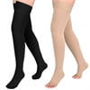 MARTINE MALL 2 Pairs 20-30mmHg Thigh High Compression Stockings for Women, Medical Compression Socks for Pregnant, Teacher, Doctor, Varicose Veins (Beige Open Toe+Black Open Toe)