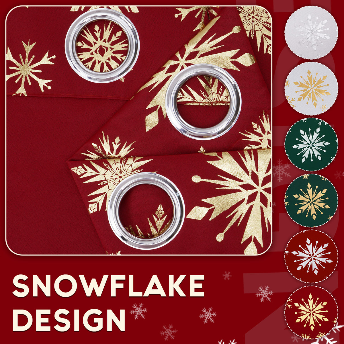 Alishomtll Red Christmas Curtains for Living Room Blackout Golden Snowflake Foil Pattern Room Darkening Window Drapes Holiday Xmas Decor, 52" x 84"L, Set of 2 Panels