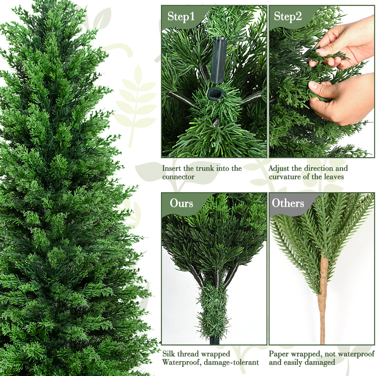 MARTINE MALL 4ft Artificial Cedar Topiary Christmas Trees Topiary Outdoor Fake Shrubs Potted Plants for Front Porch Outdoor Indoor Garden Xmas Decor