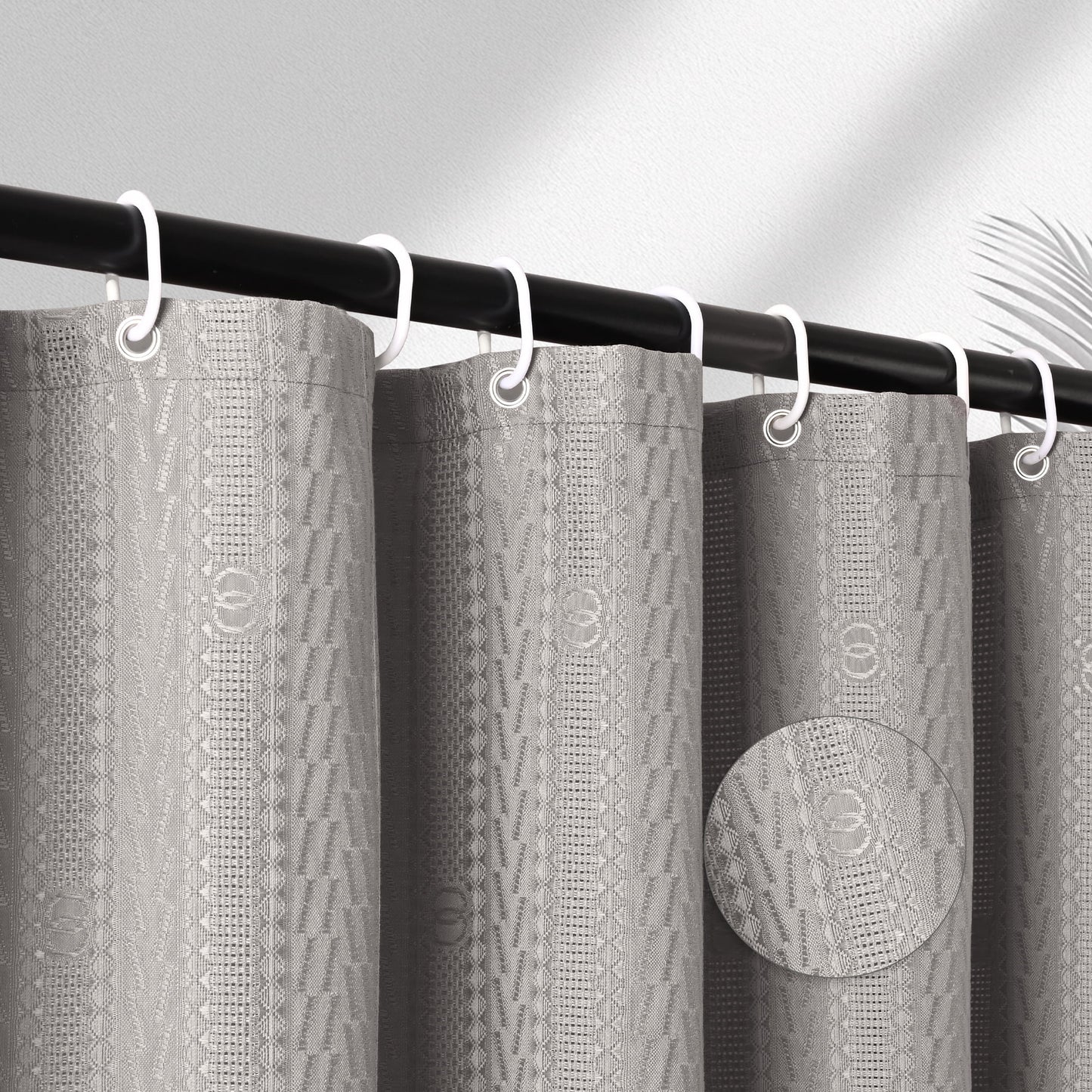 FRAMICS Waffle Shower Curtain Sets with Rug and Hooks, 14-Piece Thick Weighted Fabric Bathroom Sets, Wrinkle and Mildew-Resistant, Gray
