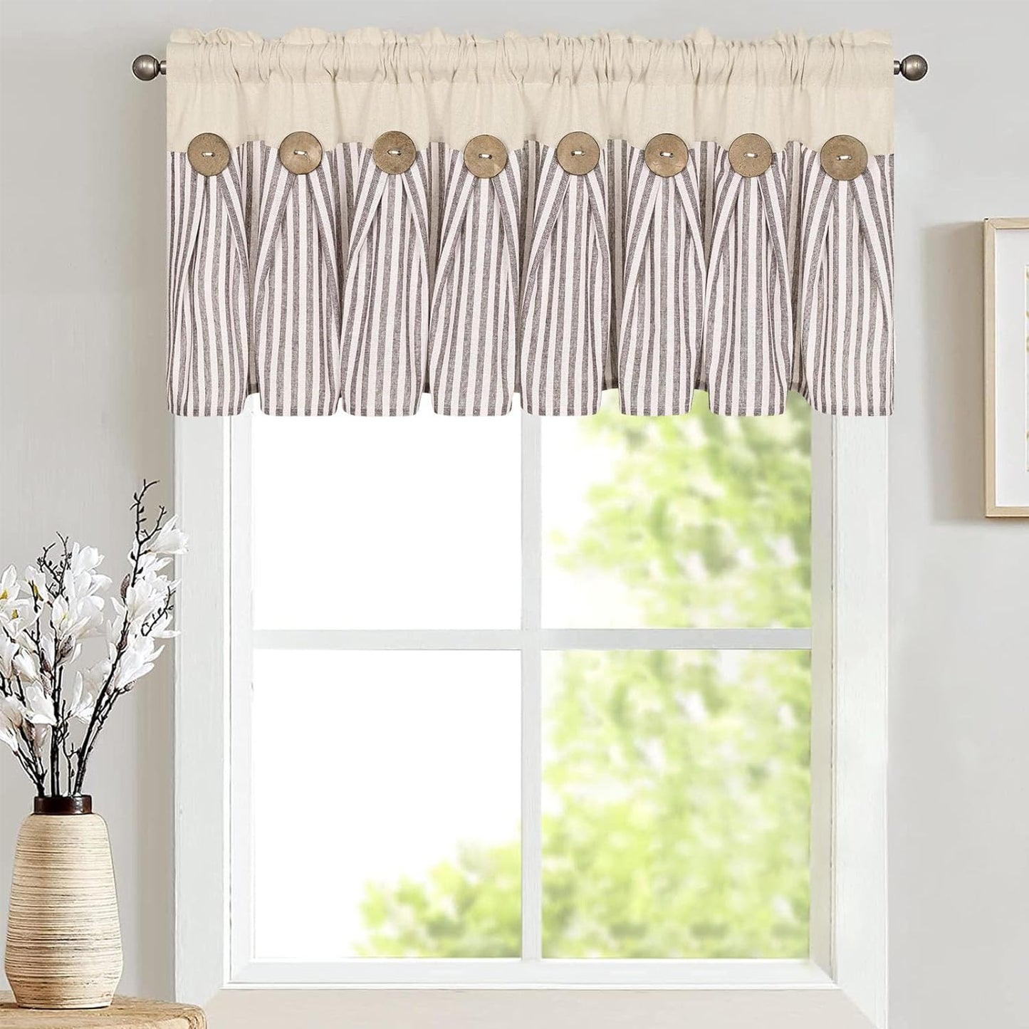 Alishomtll Kitchen Curtains Valances 8 Button Linen Cotton Valances for Windows 18 Inches Long,Rod Pocket