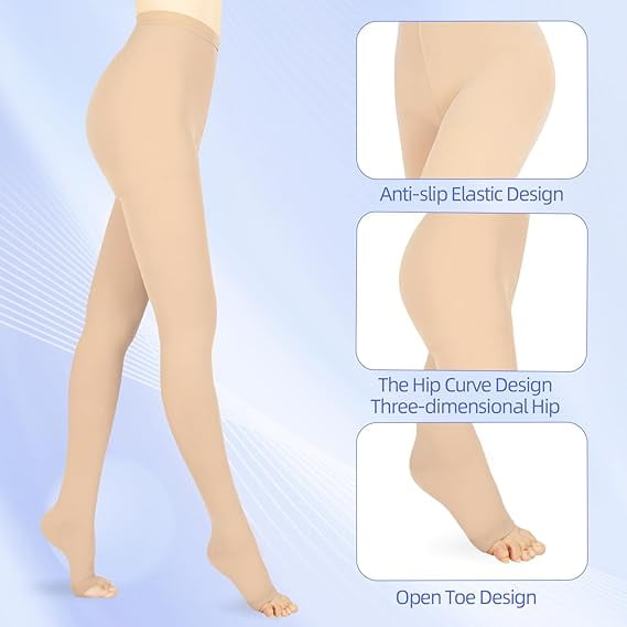 MARTINE MALL 1 Pair 15-20 mmHg Compression Pantyhose Medical Open Toe Compression Stockings for Women（Beige ,2XL）