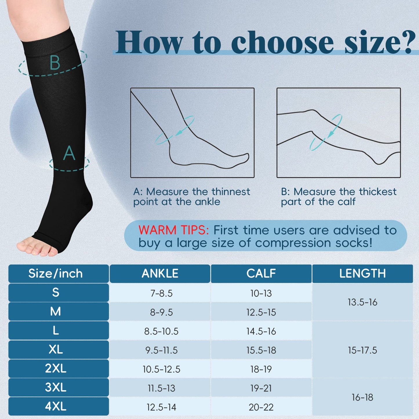 MARTINE MALL 2 Pairs Open Toe Compression Stockings