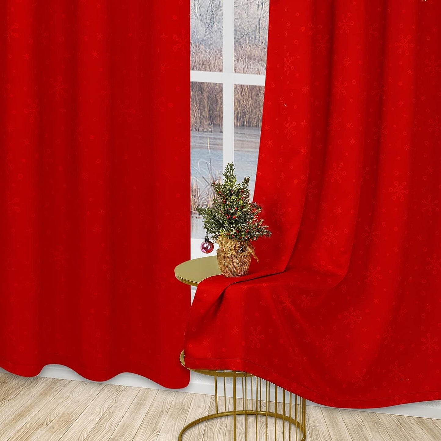 Alishomtll Christmas Curtains for Living Room Blackout Gold Christmas Tree Grommet Window Drapes , 52"W x84"L,Red ,2 Panels