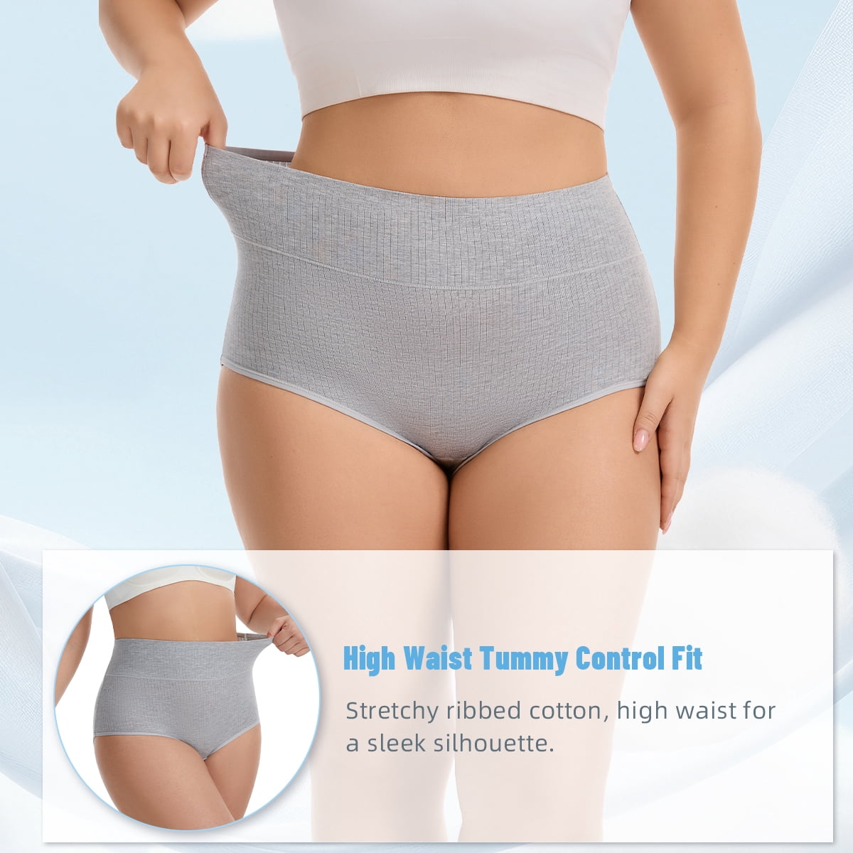 MecTo Womens Cotton Underwear Plus Size 4 Pack High Waisted Briefs Full Coverage Breathable Ladies Panties