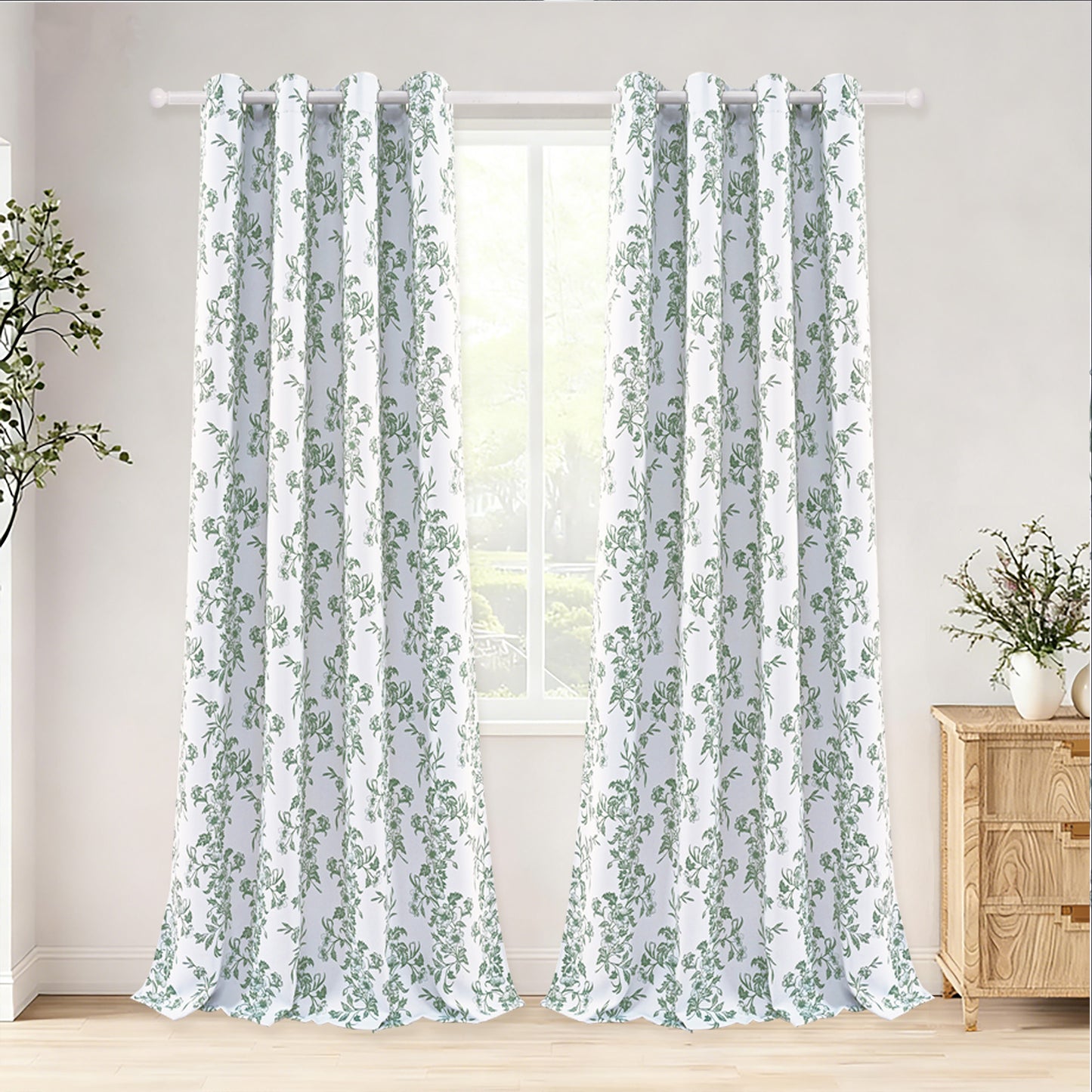 Alishomtll Floral Curtains Blackout Thermal Insulated Room Darkening Window Drapes for Living Room,Sage Green ,52"x84", 2 Panels