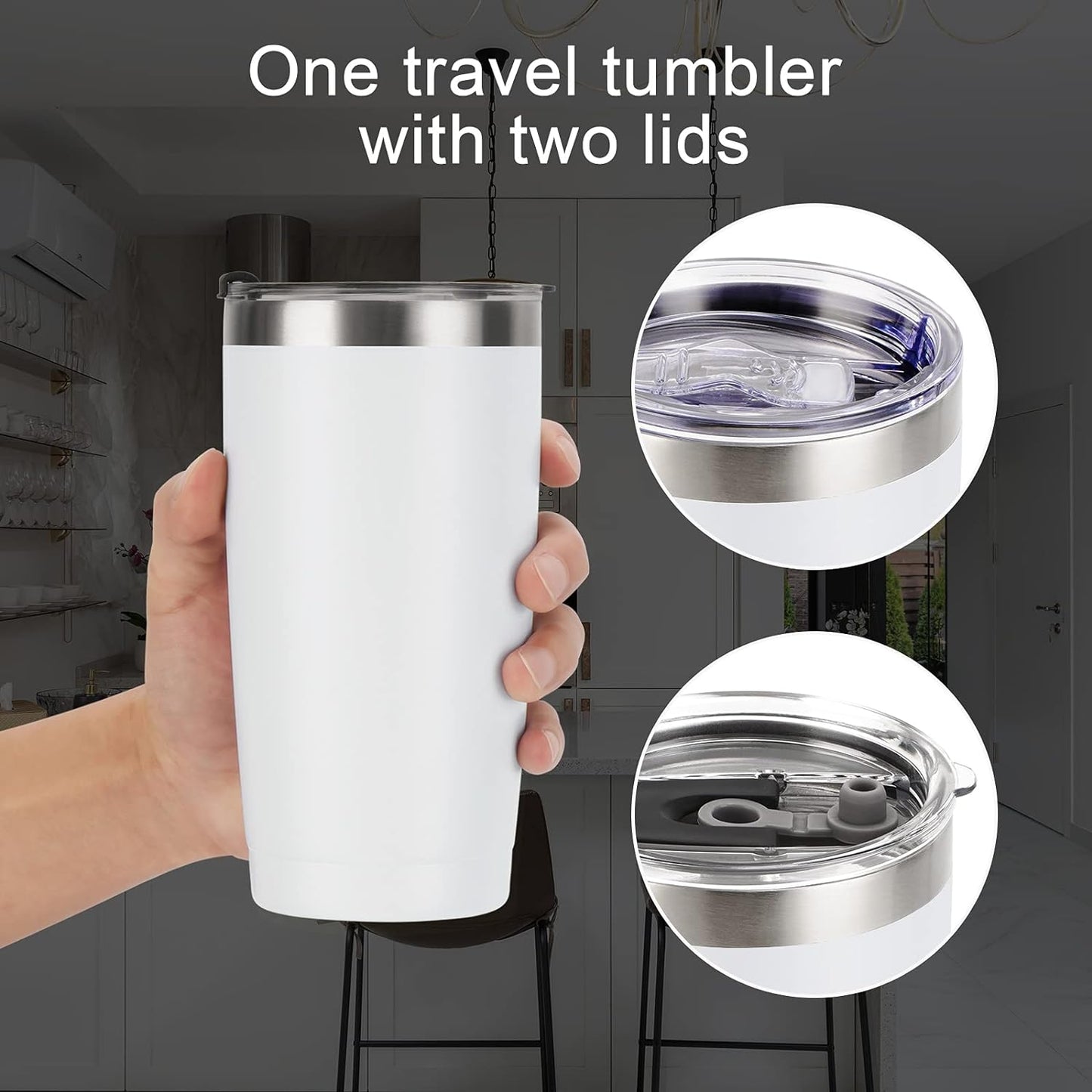 Gingprous 20 Oz Stainless Steel Travel Tumblers with Lids Straws, Vacuum Insulated Tumblers(1/2 Pc)