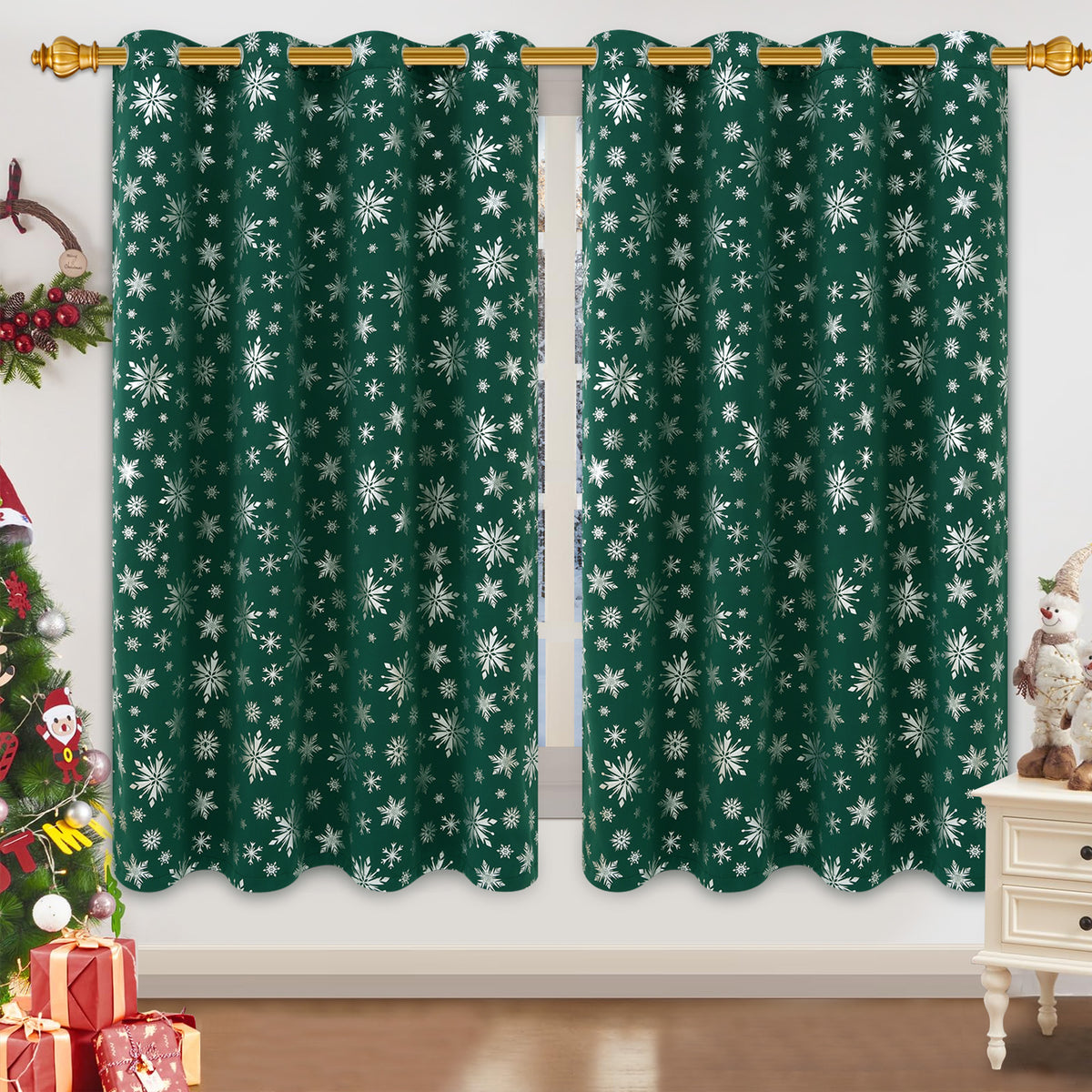 Alishomtll Red Christmas Curtains for Living Room Blackout Golden Snowflake Foil Pattern Room Darkening Window Drapes Holiday Xmas Decor, 52" x 84"L, Set of 2 Panels