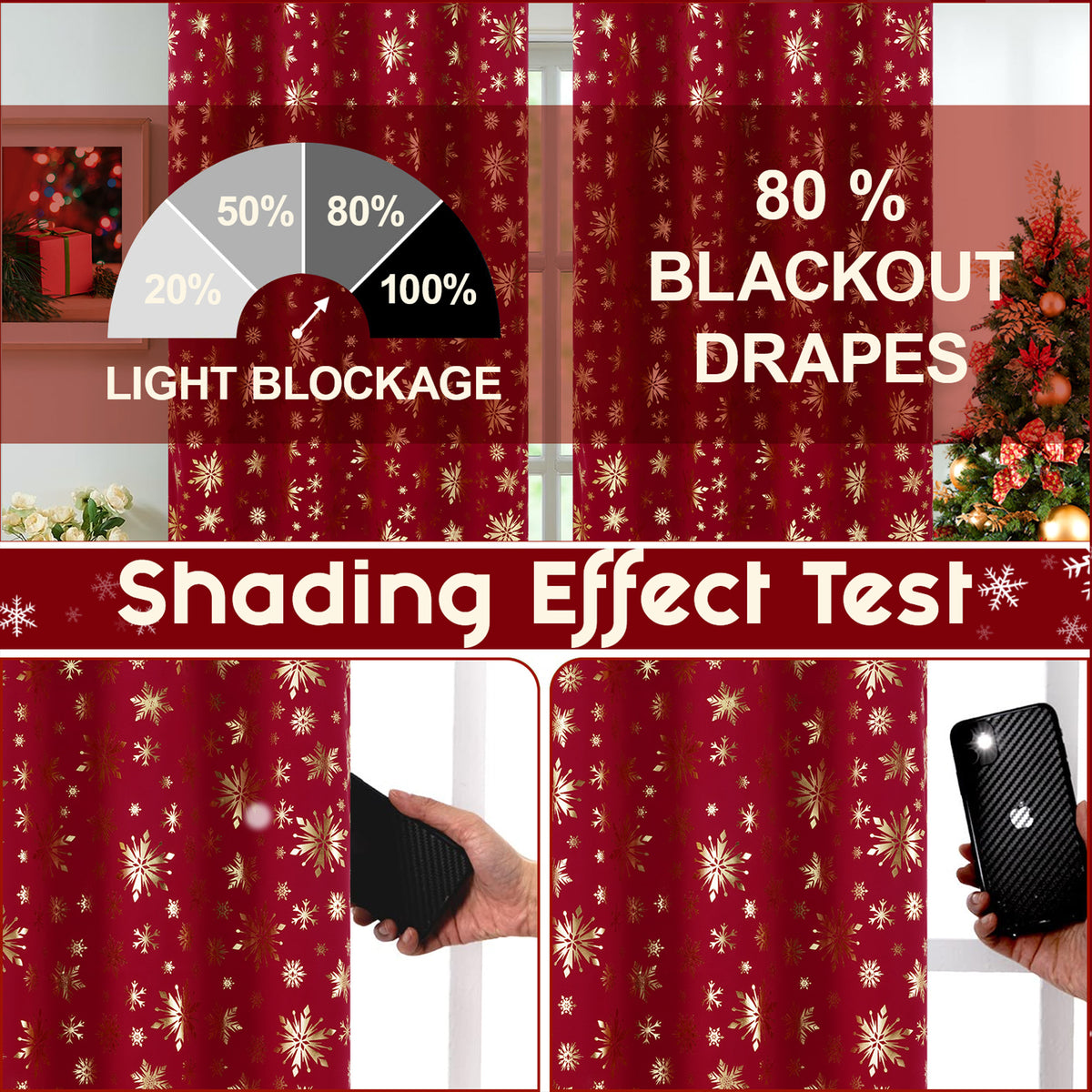 Alishomtll Red Christmas Curtains for Living Room Blackout Golden Snowflake Foil Pattern Room Darkening Window Drapes Holiday Xmas Decor, 52" x 84"L, Set of 2 Panels