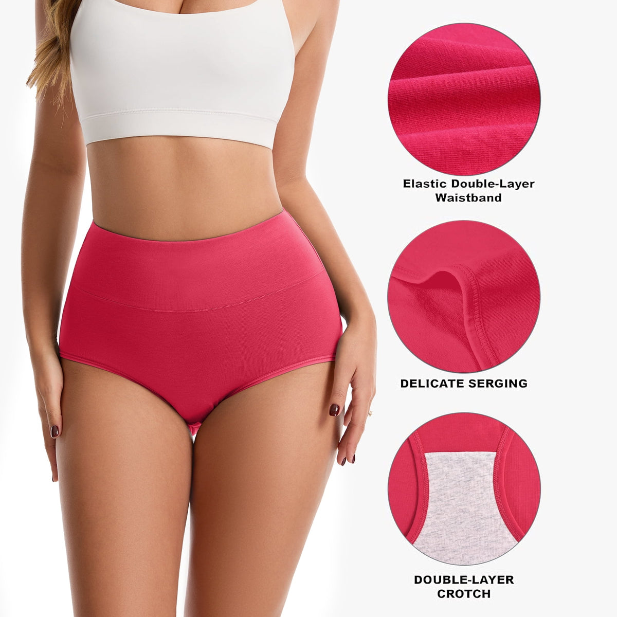 Sunm Boutique 5 Packs Plus Size High Waisted Cotton Women's Underwear,Full Coverage Tummy Control Panties Briefs