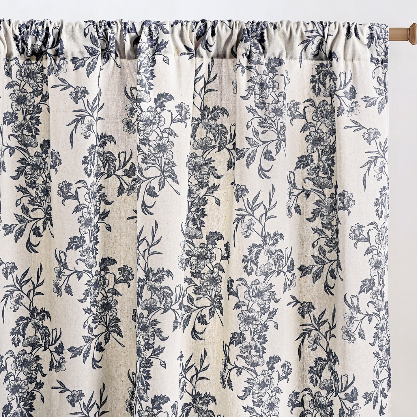 Alishomtll Floral Curtains for Living Room Farmhouse Country Linen Curtains Light Filtering Window Drapes,Black ,52"x63", 2 Panels