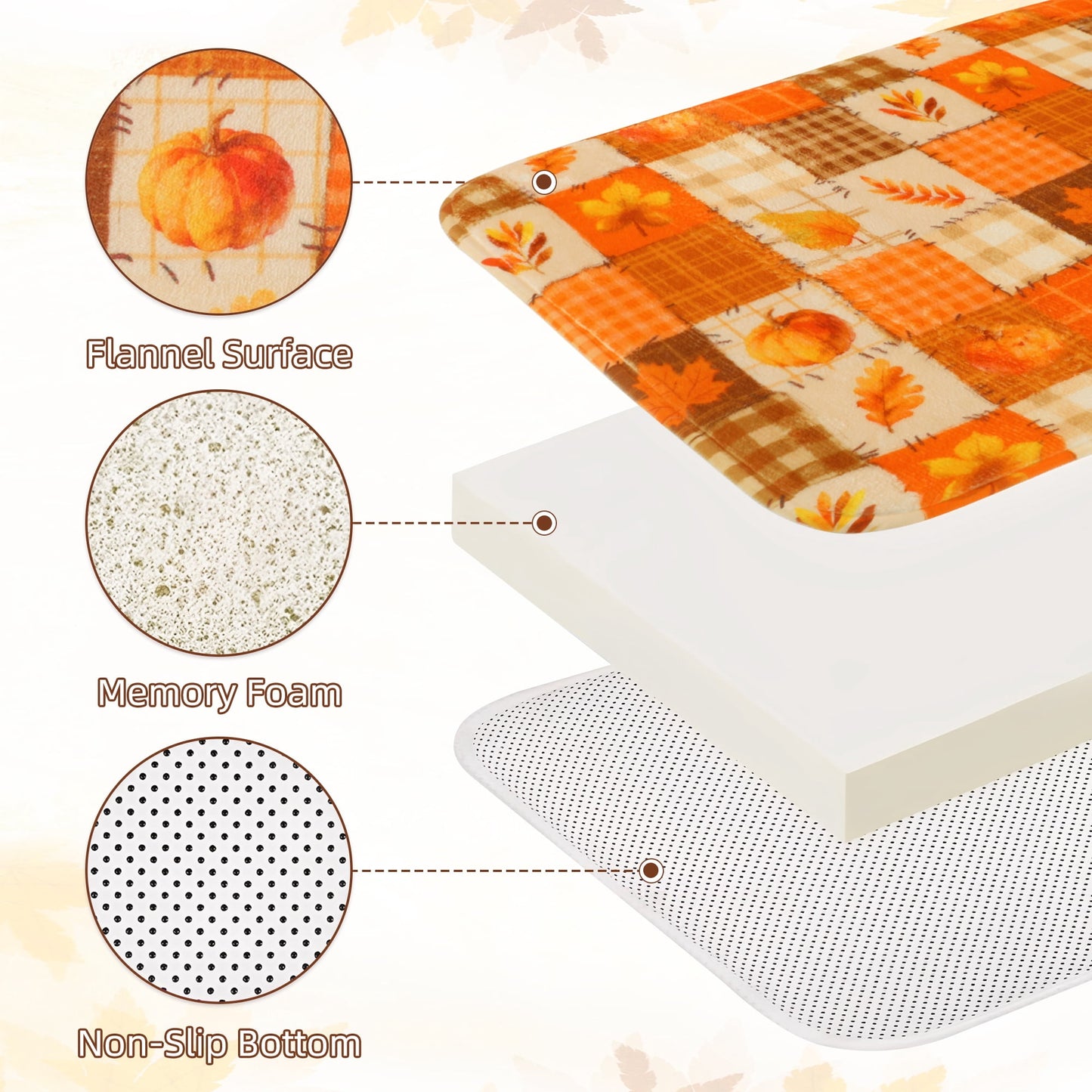 FRAMICS Fall Pumpkin Shower Curtain Sets with Non-Slip Rugs and Hooks, 16-Piece Thanksgiving Leaves Plaid Bathroom Sets, Waterproof Fabric Orange Bathroom Decor Set
