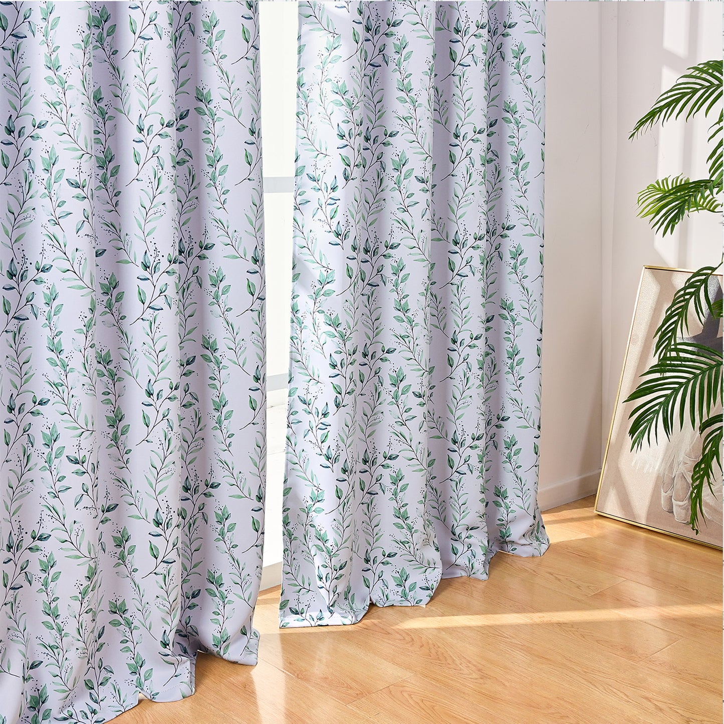 Alishomtll Blackout Curtains Green Leaf Printed Thermal Insulated Window Drapes for Bedroom Living Room 84 Inches Long,52" Wide, 2 Panels