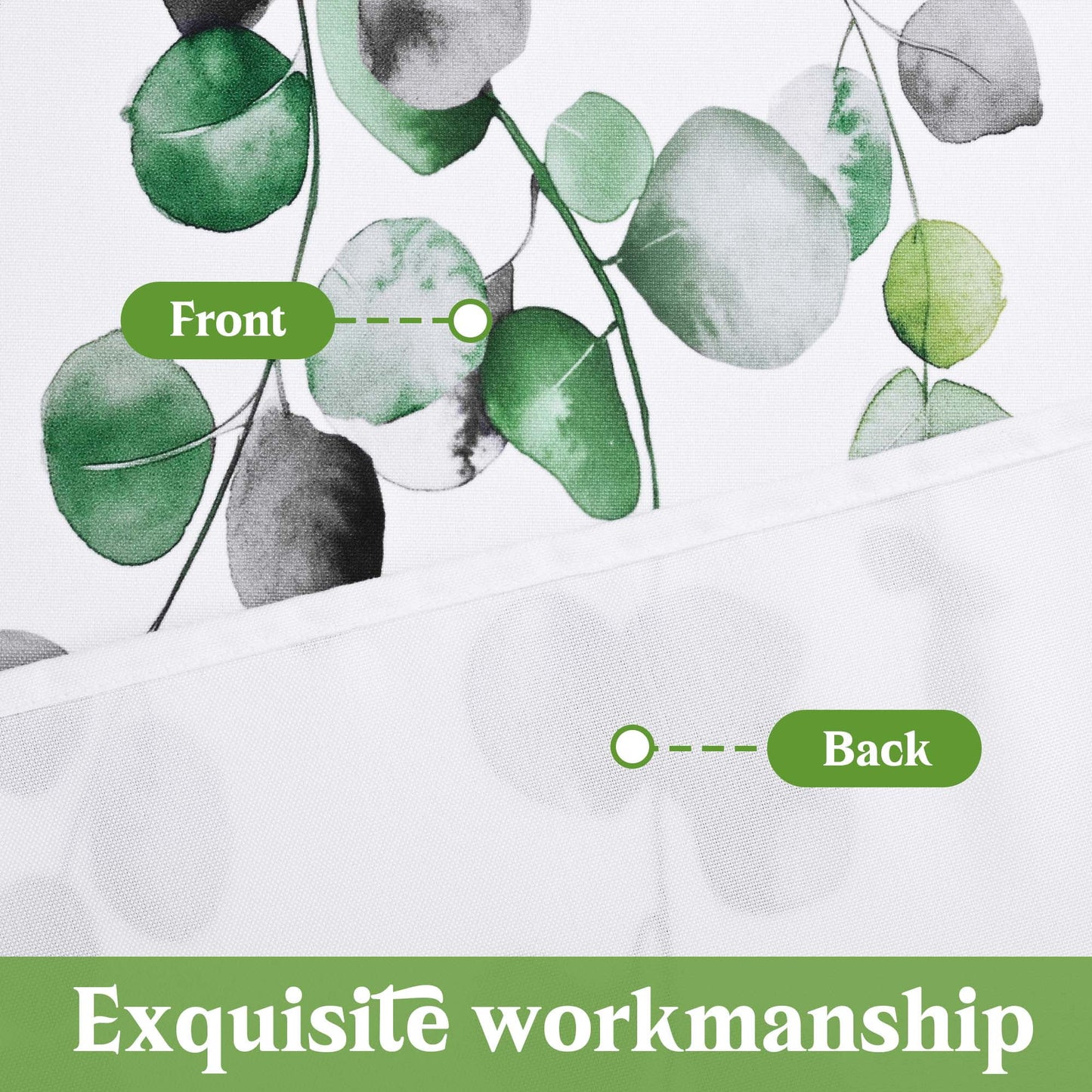 Alishomtll Kitchen Curtains Grey Green Watercolor Leaves Print Tier Windows Drapes Sets 36 Inch ,Rod Pocket