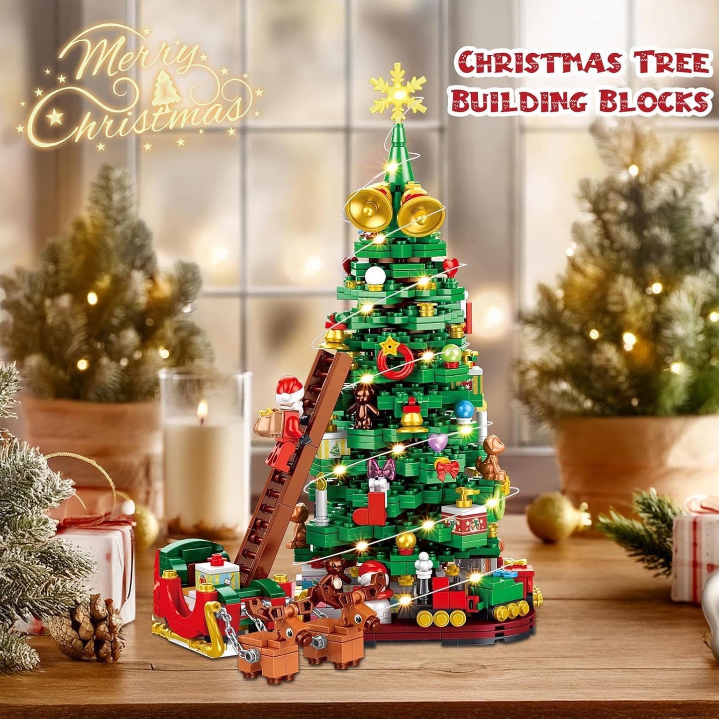 MecTo 2025 Christmas Tree Train Advent Calendar Building Block Set Santa Claus Train & Moose Decorations Countdown Kit, 1011 Pieces