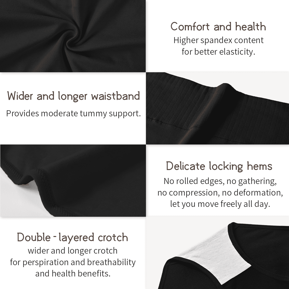 MecTo Womens Cotton Underwear High Waisted Tummy Control Breathable Panties Plus Size Ladies Panties 4 Pack, Black