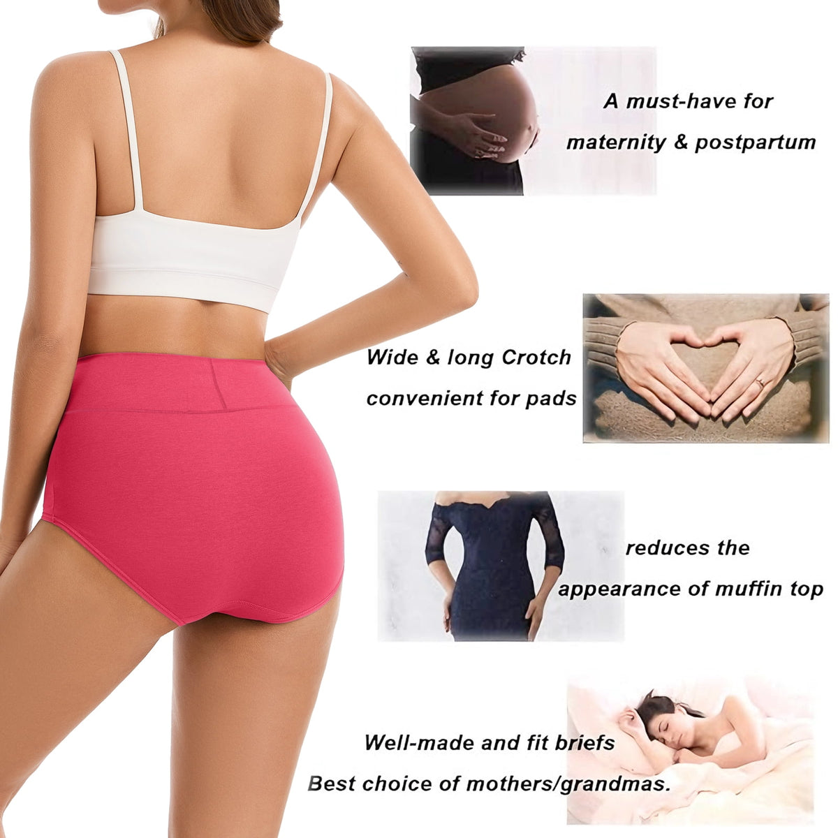 Sunm Boutique 5 Packs Plus Size High Waisted Cotton Women's Underwear,Full Coverage Tummy Control Panties Briefs