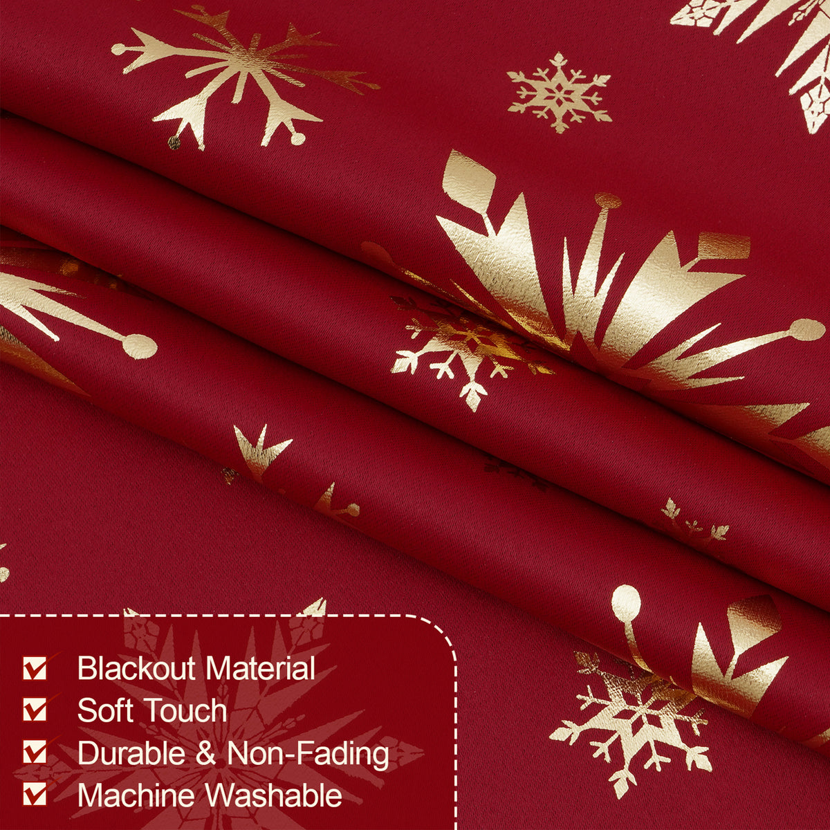 Alishomtll Red Christmas Curtains for Living Room Blackout Golden Snowflake Foil Pattern Room Darkening Window Drapes Holiday Xmas Decor, 52" x 84"L, Set of 2 Panels