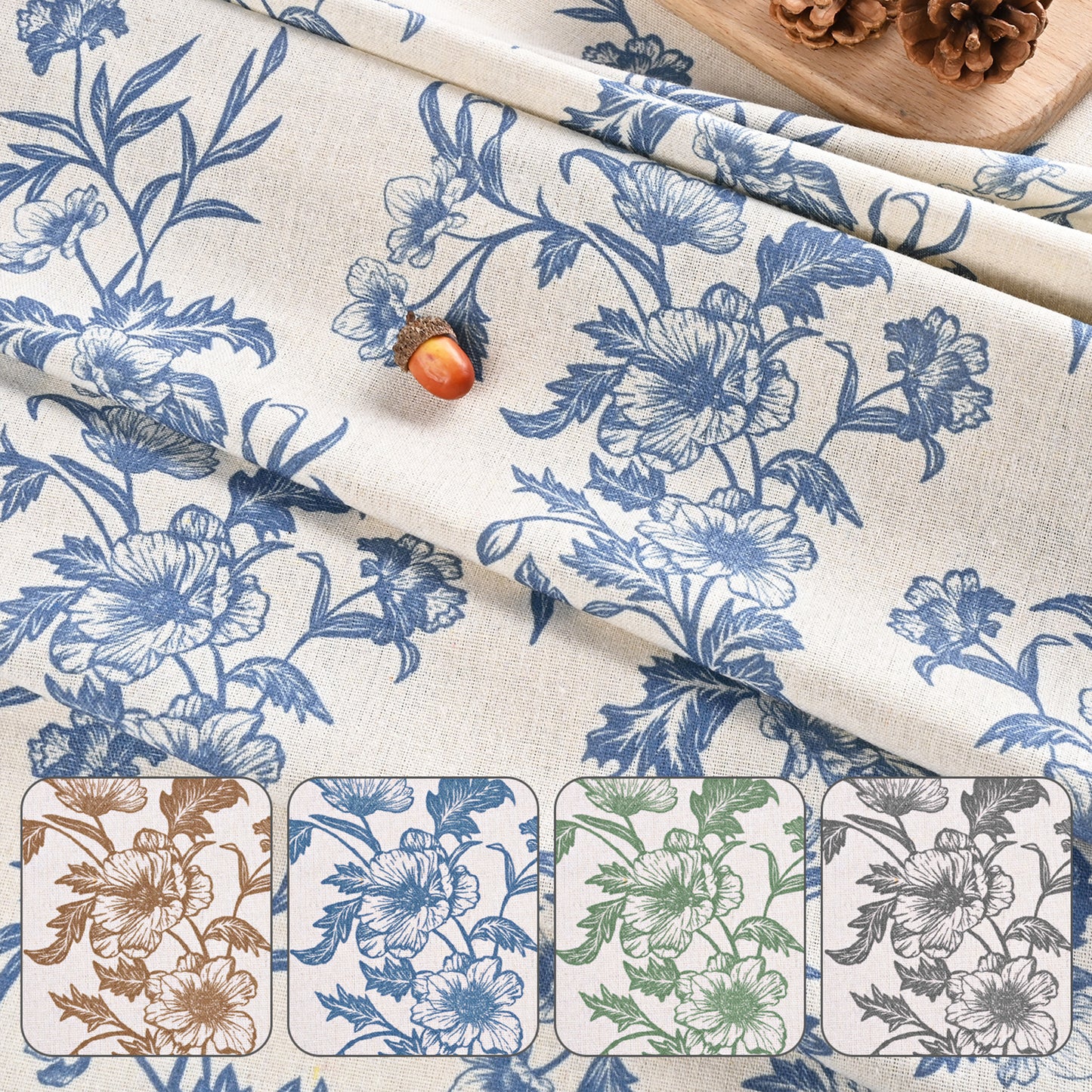 Alishomtll Floral Curtains for Living Room Farmhouse Country Linen Curtains Light Filtering Window Drapes,Blue ,52"x63", 2 Panels