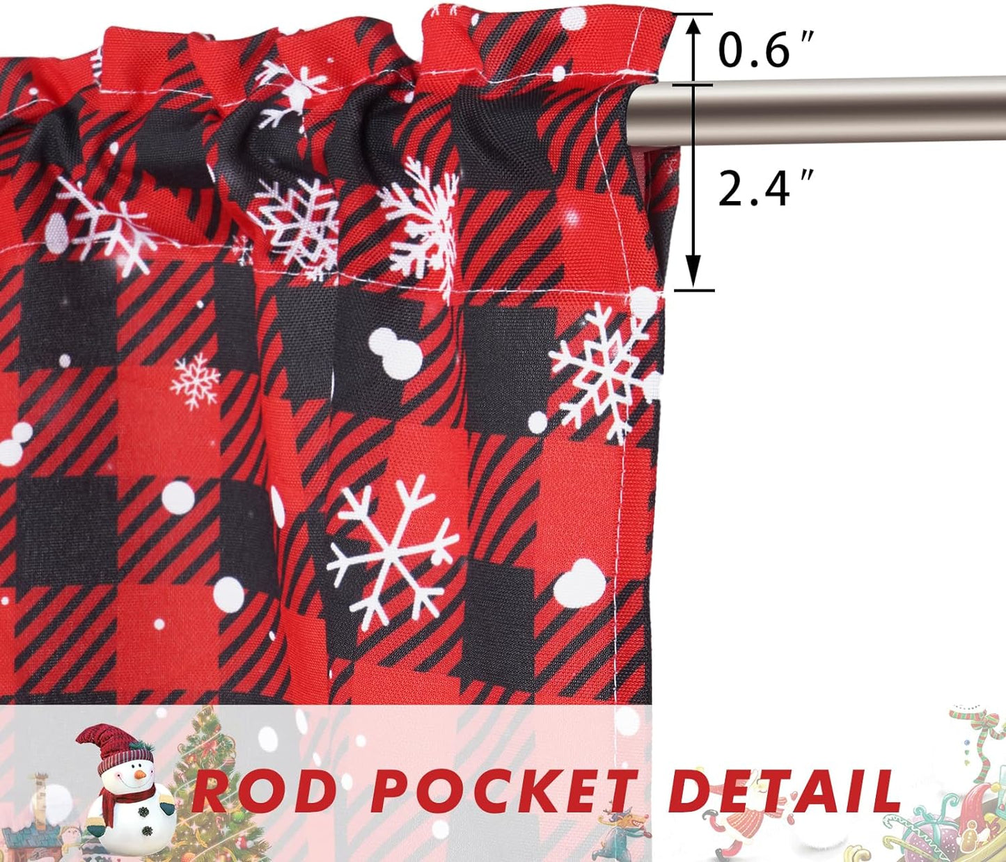 Alishomtll Snowman Christmas Kitchen Curtain Buffalo Plaid Short Curtain Tier for Window  ,Rod Pocket,36 inches long