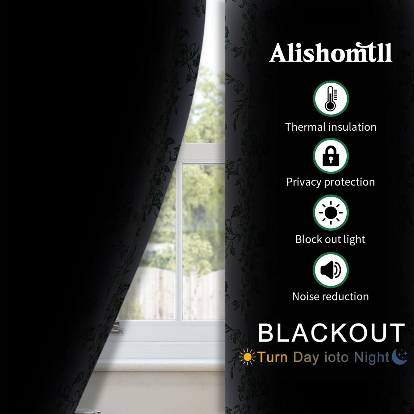Alishomtll Floral Curtains Blackout Thermal Insulated Room Darkening Window Drapes for Living Room,Sage Green ,52"x84", 2 Panels