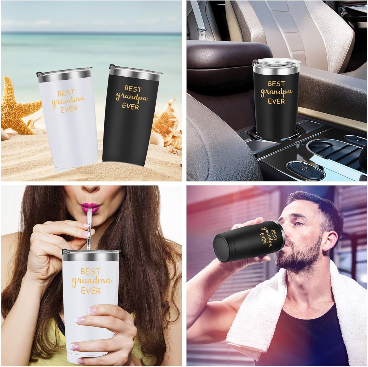 Gingprous 20oz Stainless Steel Insulated Travel Tumbler Set with 2 Lids and Straws , Vacuum Insulated Coffee Cup, Black&White
