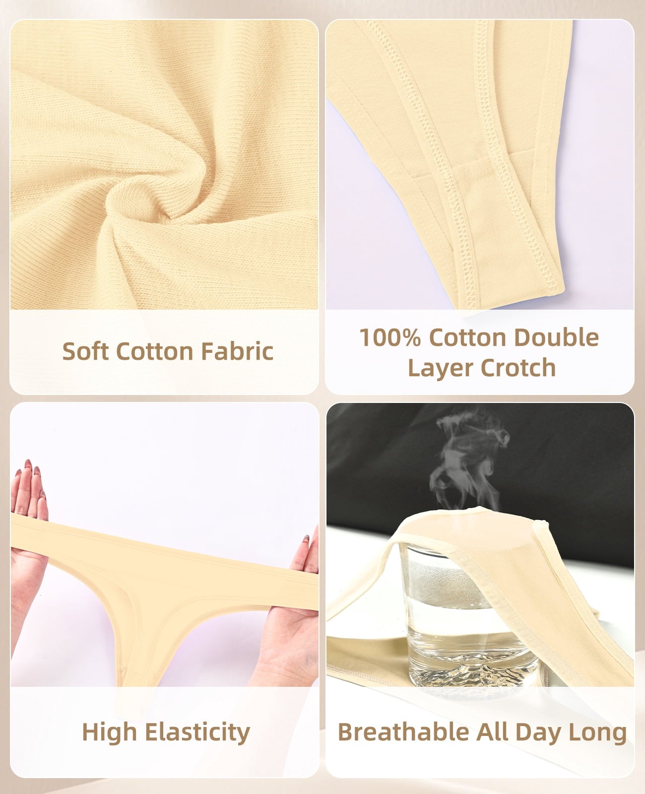 MecTo Womens Cotton Thongs 6-Pack, No Show Underwear for Women, Low Rise Thong Panties
