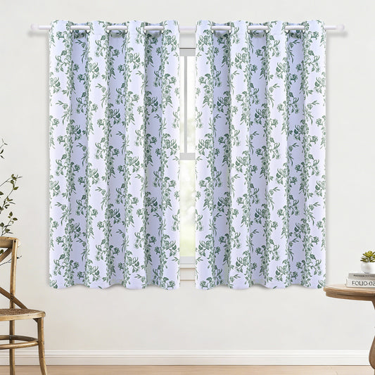 Alishomtll Floral Curtains Blackout Thermal Insulated Room Darkening Window Drapes for Living Room,Sage Green ,52"x63", 2 Panels