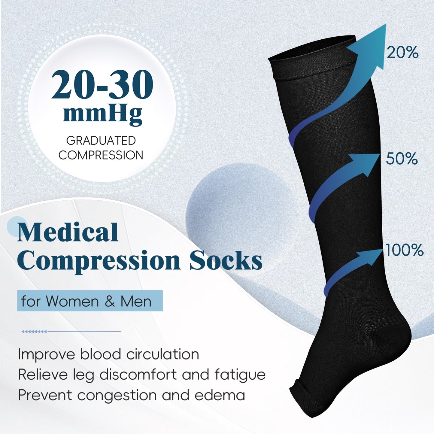 MARTINE MALL 2 Pairs Open Toe Compression Stockings