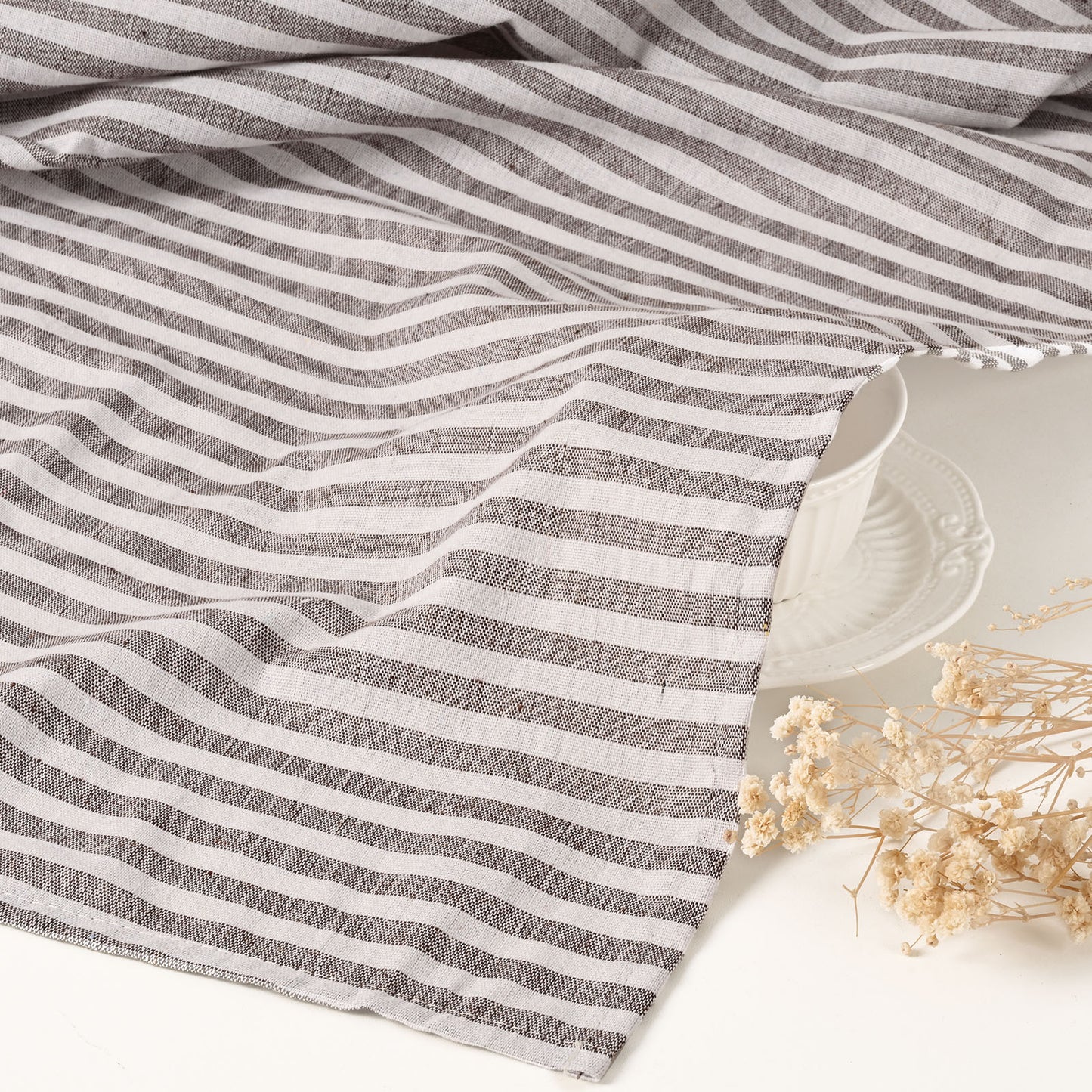 Alishomtll Stripe Kitchen Curtains 8 Button Linen Cotton Window Curtains Sets 24 Inches Long ,Rod Pocket